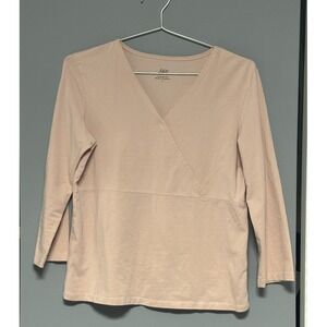 J Jill Shirt Women's Small Pink V-Neck 3/4 Sleeve Top Stretch Pullover Adult‎ S